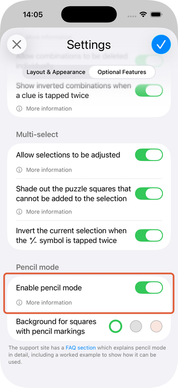 Puzzle settings